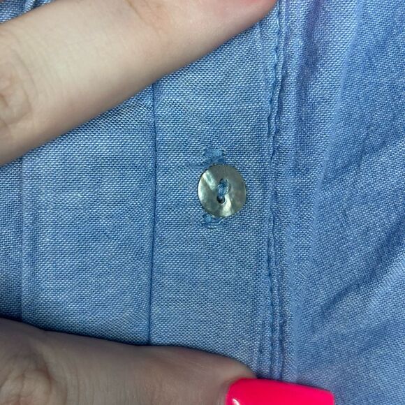 Orsay Blue 3/4 Sleeve Tunic Button Up Blouse Size 38 Collared High Low - Picture 13 of 13